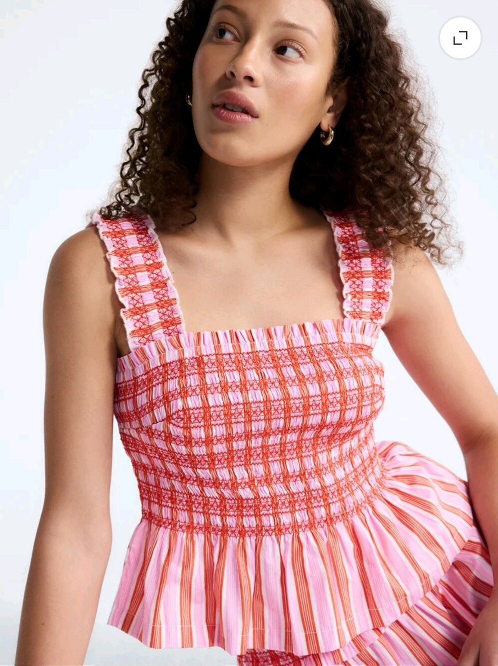 Free Assembly Women's Smocked Cotton Tank Top with Peplum Hem